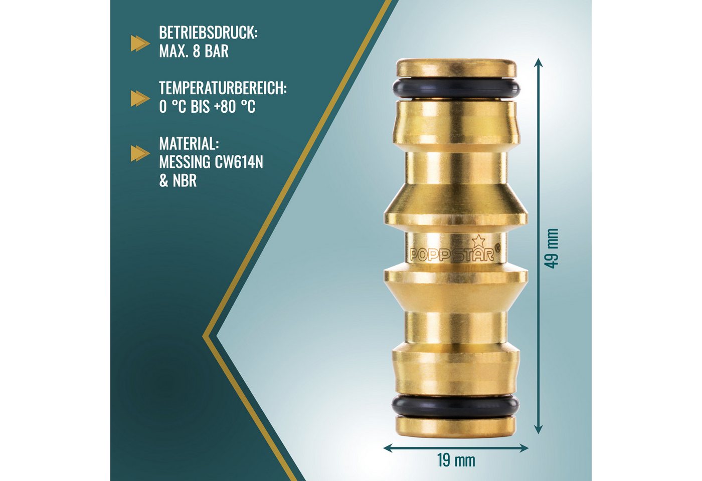 Poppstar Schlauchverbinder, (2-tlg), Messing 2x Schlauchverbinder für Gartenschlauch