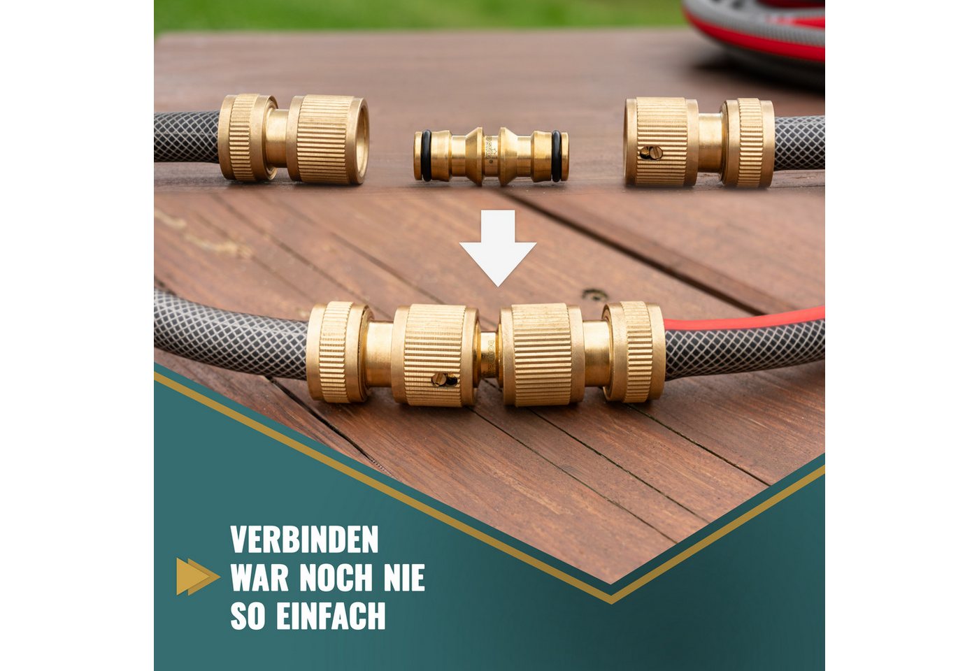 Poppstar Schlauchverbinder, (2-tlg), Messing 2x Schlauchverbinder für Gartenschlauch Bild 4