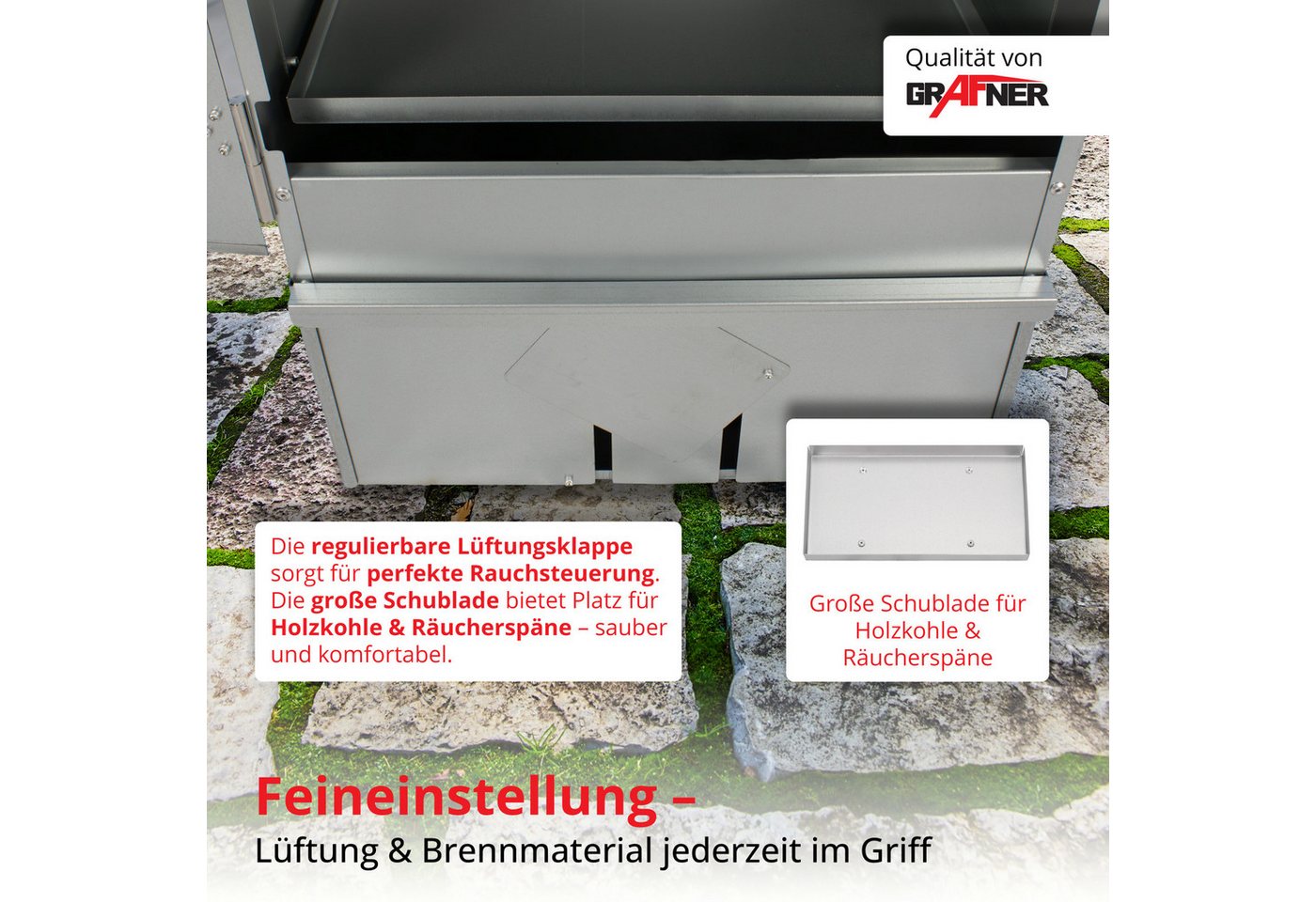 Grafner Räucherofen Grafner Räucherofen mit 3 Etagen 44x28x80 mit Sichtfenster und Thermom, 21-St., integriertes Thermometer, 3 Etagen Bild 5