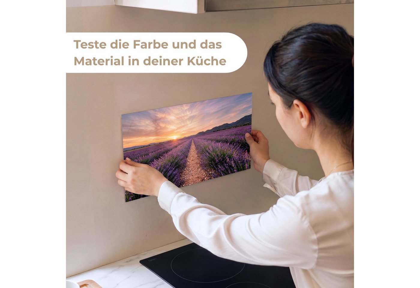 KitchenYeah Küchenrückwand Muster selbstklebend (keine Folie) Lavendel - Lila - Blumen, (1-tlg), Spritzschutz, Küche, Rückwand, Küchenwand, Küchenfront, 30x20 cm