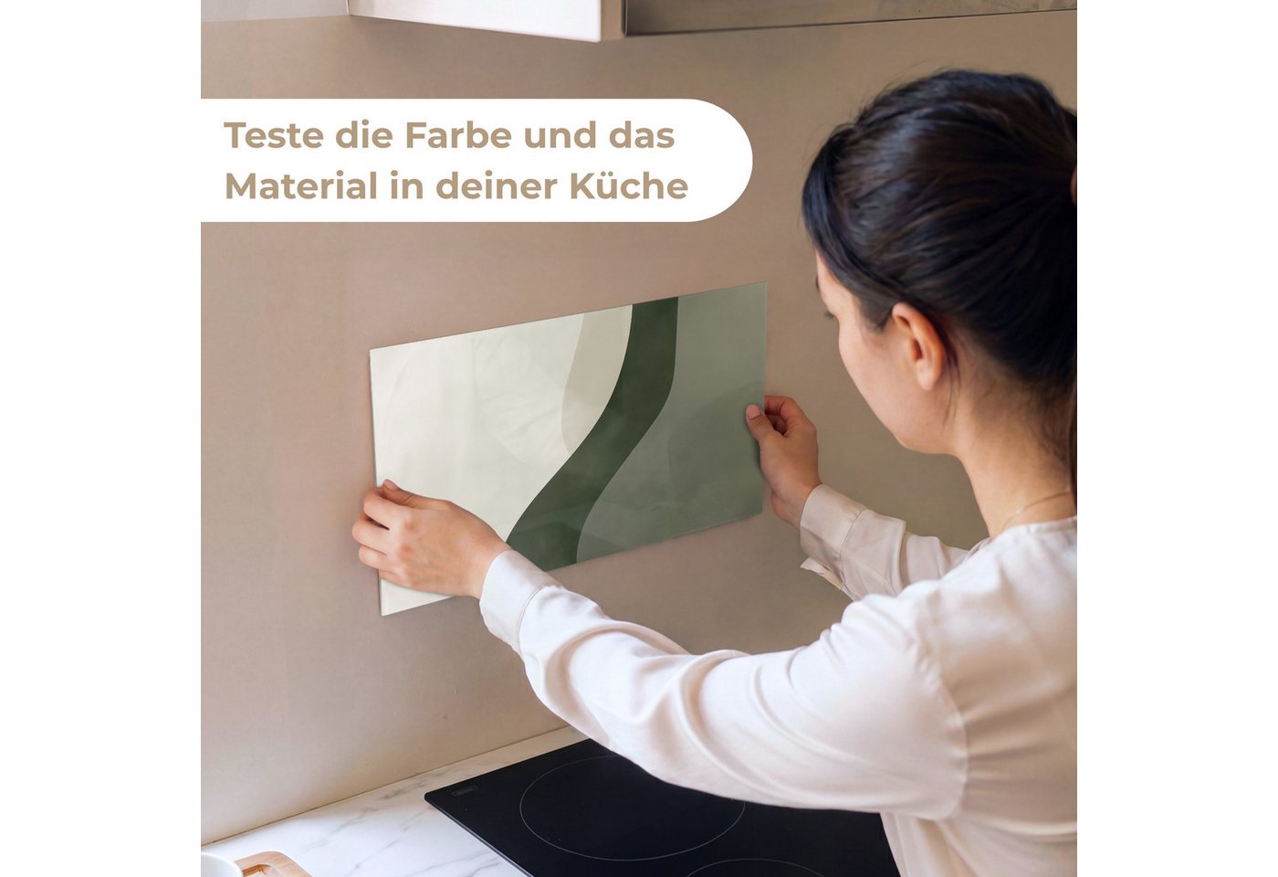 KitchenYeah Küchenrückwand Muster selbstklebend (keine Folie) Japandi - Grün - Abstrakt - Modern, (1-tlg), Spritzschutz, Küche, Rückwand, Küchenwand, Küchenfront, 30x20 cm Bild 3