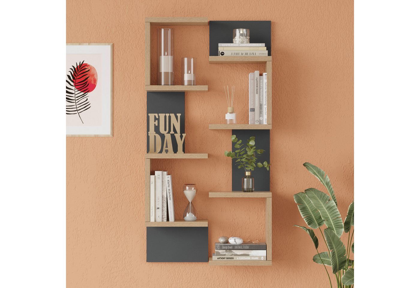 en.casa Wandregal, 2-er Set, »Omn« 93 x 24 x 15 cm Holzoptik / Anthrazit Bild 3