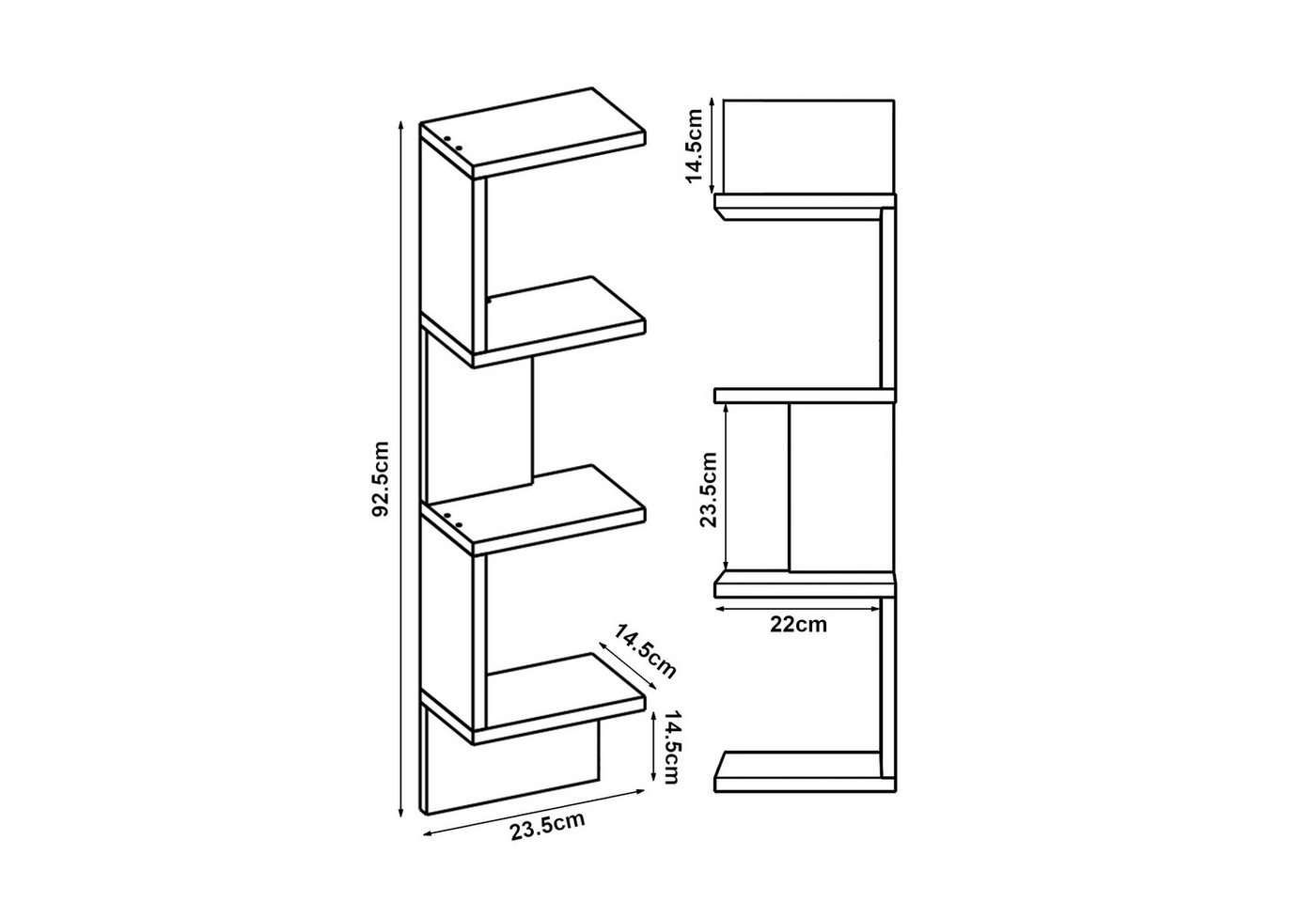 en.casa Wandregal, 2-er Set, »Omn« 93 x 24 x 15 cm Holzoptik / Anthrazit Bild 4
