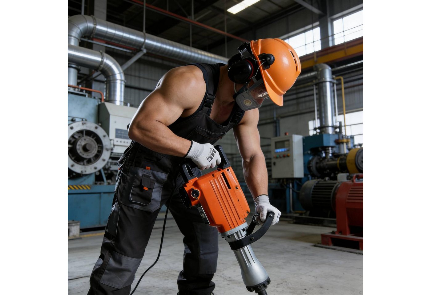 GarveeMore Abbruchhammer Aluminium-Kupfer-Motor, für Beton, Stein, Ziegel, Fliesen, 1700 in W, mit 3 Meißeln, 1400 U/min, 19J Schlagenergie, orange Bild 2