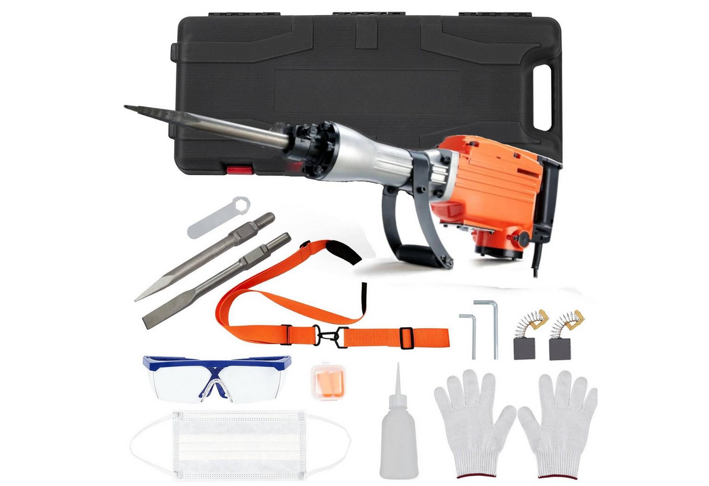 GarveeMore Abbruchhammer Aluminium-Kupfer-Motor, für Beton, Stein, Ziegel, Fliesen, 1700 in W, mit 3 Meißeln, 1400 U/min, 19J Schlagenergie, orange Bild 5