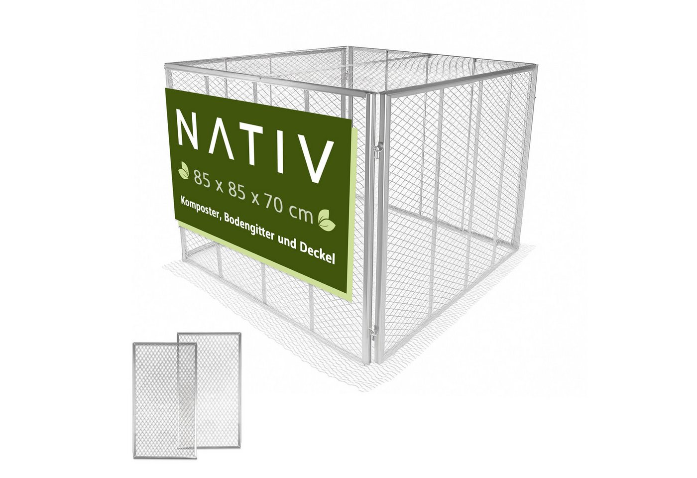 NATIV Komposter mit Deckel und Bodengitter, Metallkomposter, BxTxH: 80x80x70 cm, 448 l, Stecksystem, In zwei verschiedenen Größen erhältlich