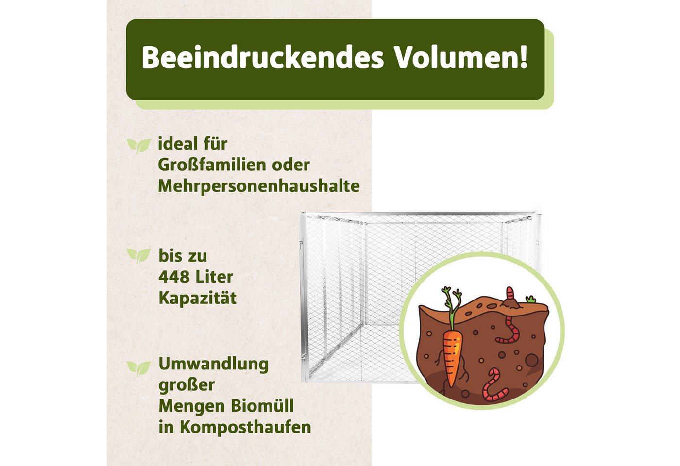 NATIV Komposter mit Deckel und Bodengitter, Metallkomposter, BxTxH: 80x80x70 cm, 448 l, Stecksystem, In zwei verschiedenen Größen erhältlich Bild 3