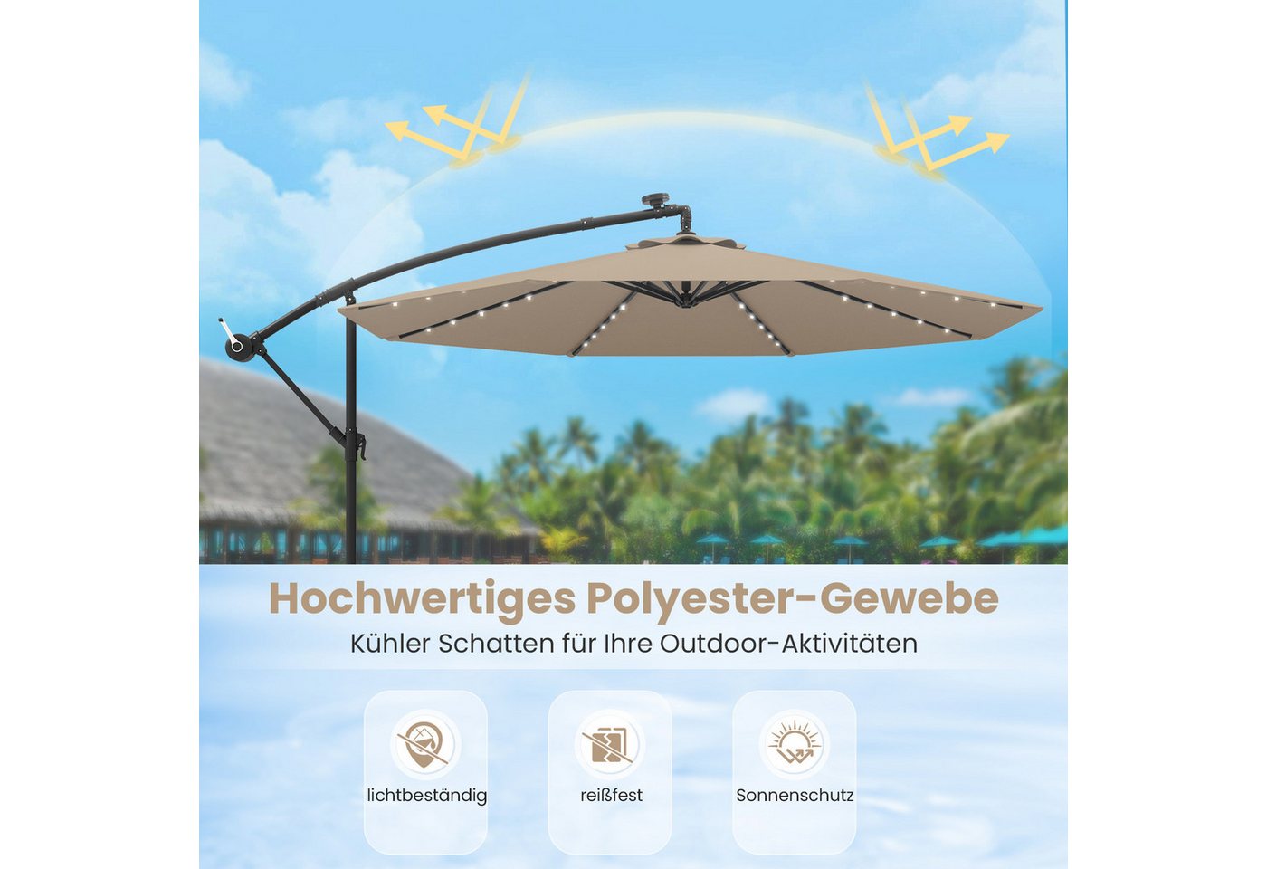 COSTWAY Sonnenschirm, LxB: 350x350 cm, Ampelschirm mit LED-Leuchten Bild 2