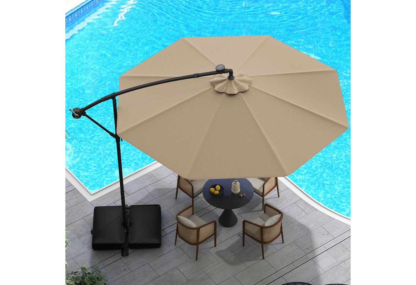 COSTWAY Sonnenschirm, LxB: 350x350 cm, Ampelschirm mit LED-Leuchten Bild 3