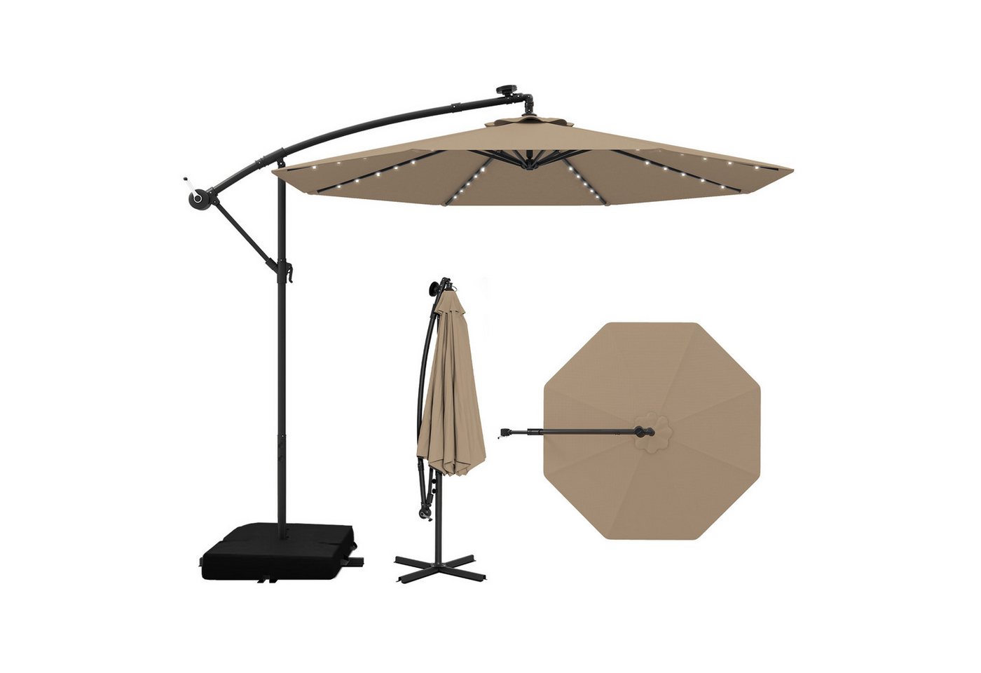 COSTWAY Sonnenschirm, LxB: 350x350 cm, Ampelschirm mit LED-Leuchten Bild 5