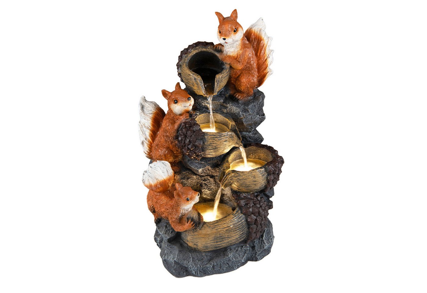 KOMFOTTEU Gartenbrunnen 4-stufiger Springbrunnen, mit LED Beleuchtung, Pumpe & 3 Eichhörnchen Bild 2