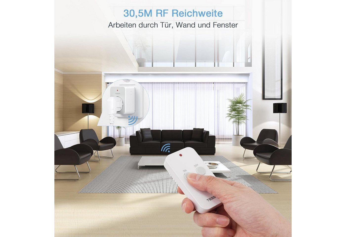 TESSAN Funksteckdose Funksteckdose mit Fernbedienung 30,5M RF Reichweite Magnetische 3600W, max. 3600 W Bild 4