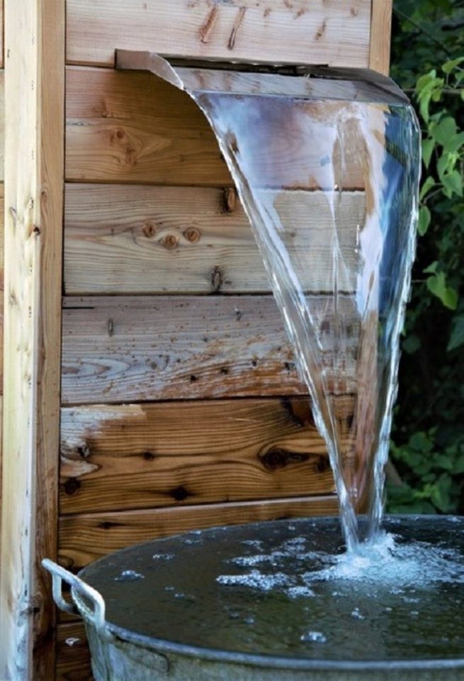 Jürgen Bocker - Gartenambiente Wasserfall Wasserfall 45 cm langer Auslauf Edelstahl matt LED Sets, 45,00 cm Breite