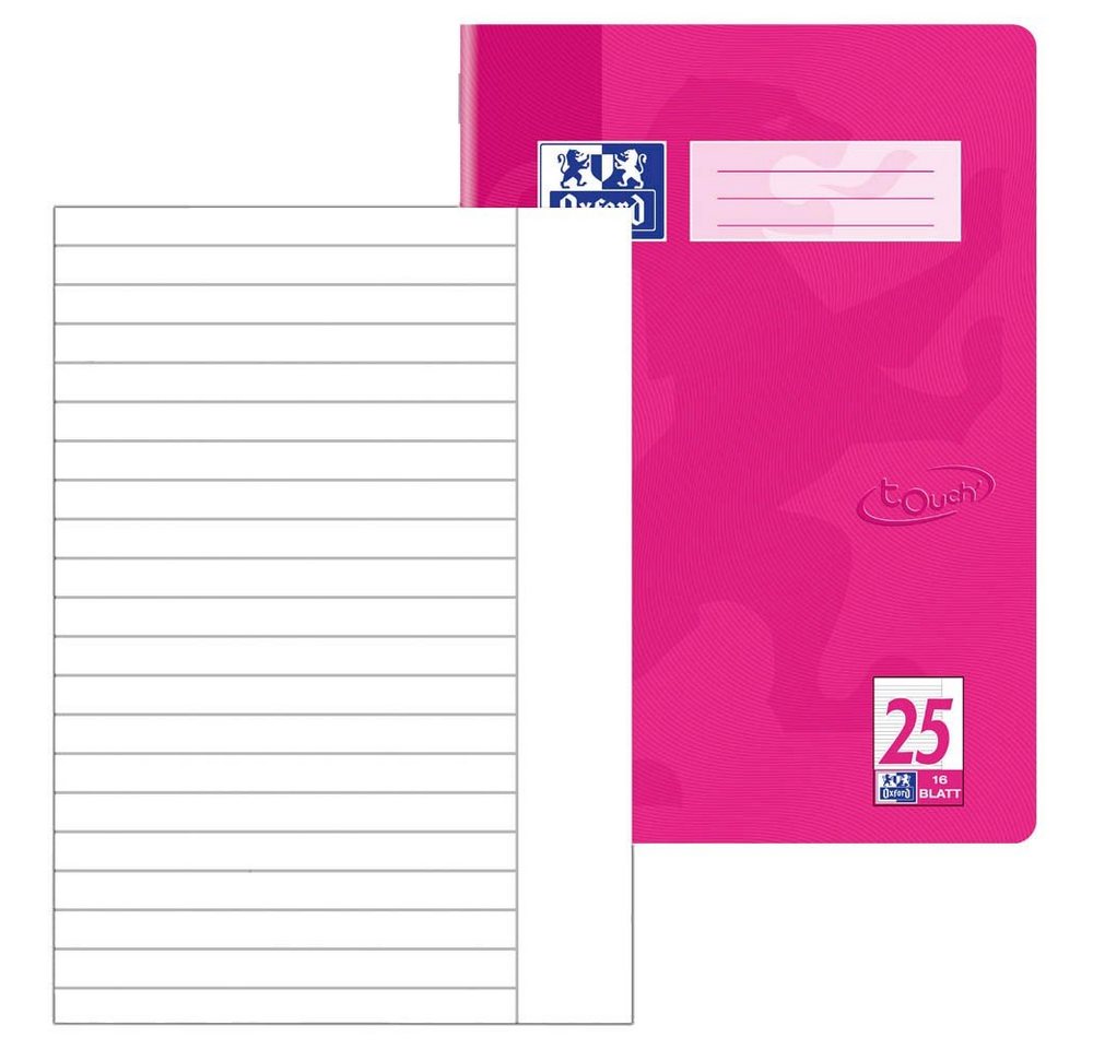 OXFORD Schulheft 1 Schulheft Lin. 25 (liniert) 16 Blatt mit weißen Rand A4 pink