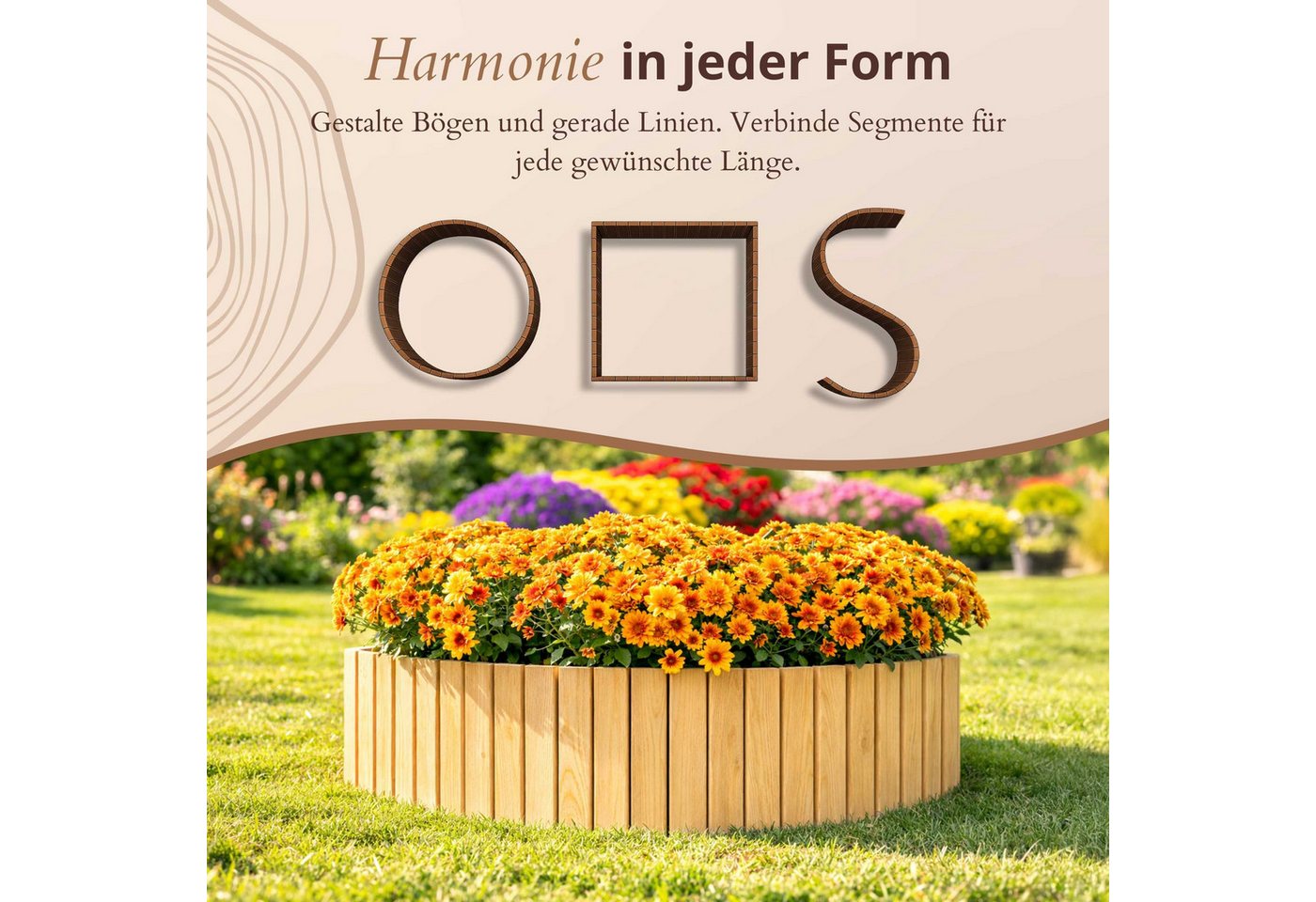 Floranica Palisade Beeteinfassung Flexibler Rollborder Rasenkante Beetumrandung Palisade, LxH: 200x20 cm, Natur, für Blumen und Kräutergarten, Vorgarten, Wege, Rasenbegrenzung Bild 2