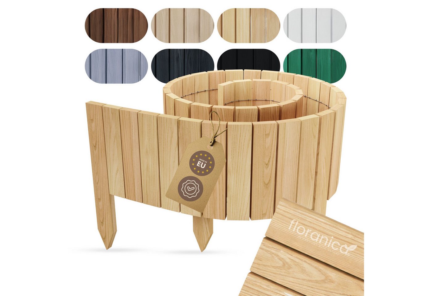 Floranica Palisade Beeteinfassung Flexibler Rollborder Rasenkante Beetumrandung Palisade, LxH: 200x20 cm, Natur, für Blumen und Kräutergarten, Vorgarten, Wege, Rasenbegrenzung Bild 5