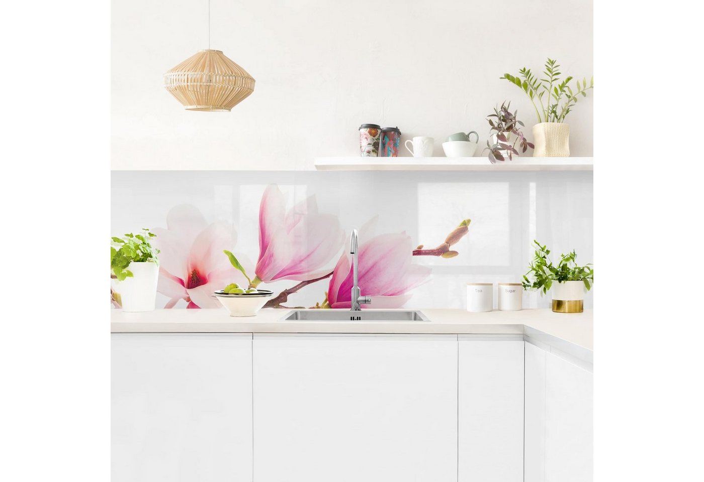 Bilderdepot24 Küchenrückwand rosa dekor Blumen Wandpaneel Küche Zarter Magnolienzweig, (1-tlg., Nischenrückwand - für Fliesenspiegel ohne Bohren - matt), Spritzschutz Rückwand Küche Herd - Folie selbstklebend versch. Größen Bild 5