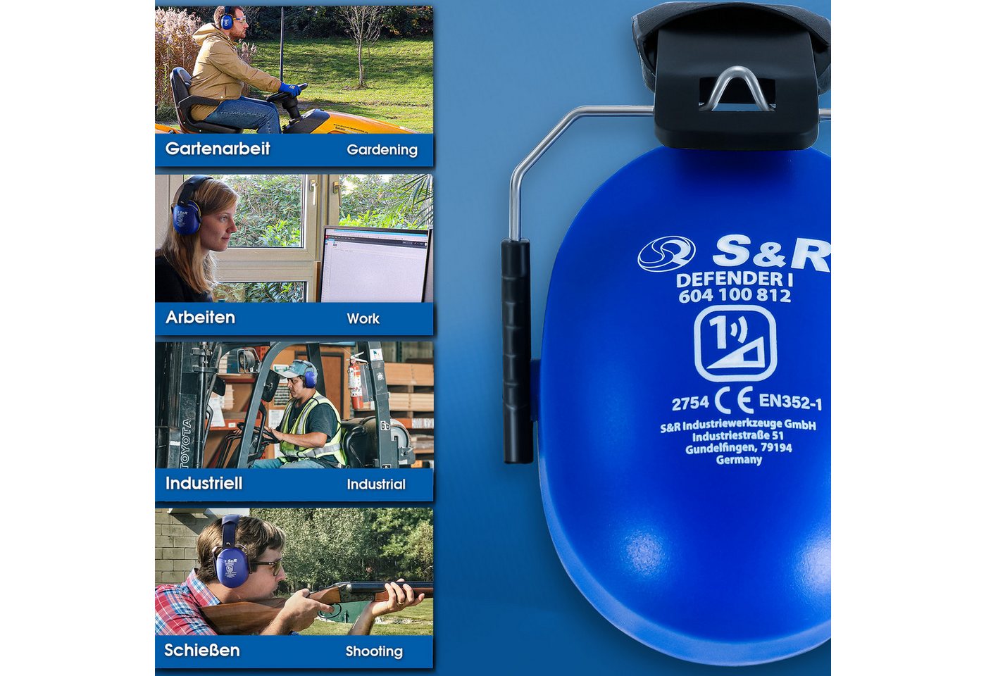 S&R Kapselgehörschutz DEFENDER II, Professioneller Gehörschutz, verstellbar, gepolstert, (1 St), zertifizierter Arbeitsschutz, robuster Lärmschutz für diverse Zwecke Bild 5