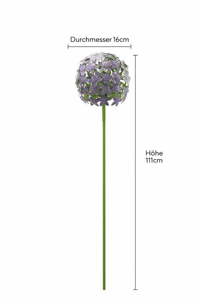 finehomegarden Gartenstecker Pflanzstecker Allium purple "ArtFerro" Metall Ø16,2cm H111,2cm (1-St) Beetstecker Gartenstecker Blütenkugel Gartendeko Stecker/ Paket