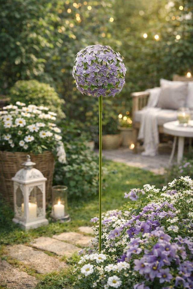 finehomegarden Gartenstecker Pflanzstecker Allium purple "ArtFerro" Metall Ø16,2cm H111,2cm (1-St) Beetstecker Gartenstecker Blütenkugel Gartendeko Stecker/ Paket Bild 3