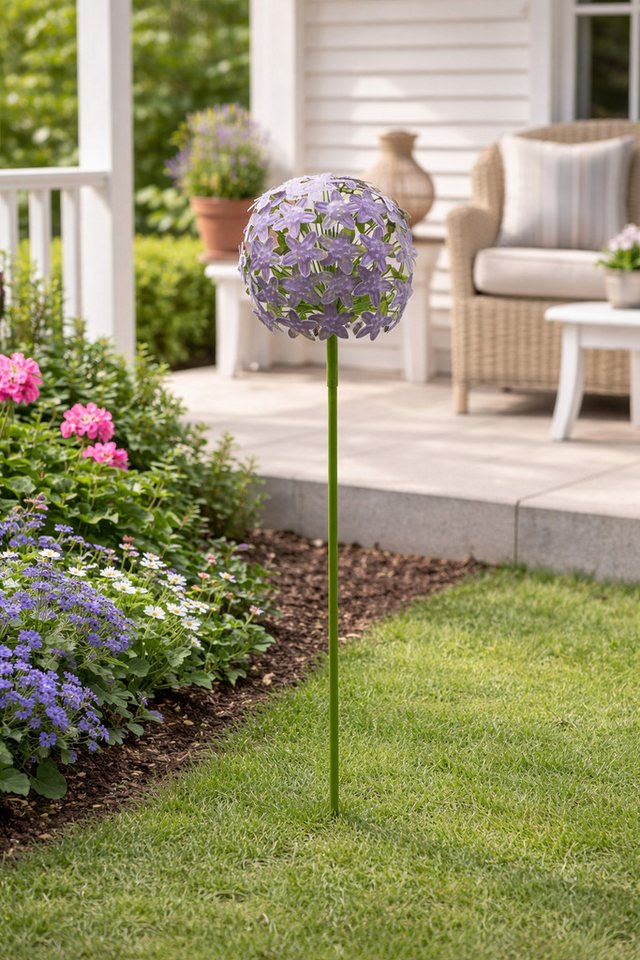 finehomegarden Gartenstecker Pflanzstecker Allium purple "ArtFerro" Metall Ø20cm H116,2cm (1-St) Beetstecker Gartenstecker Blütenkugel Gartendeko Stecker/ Paket