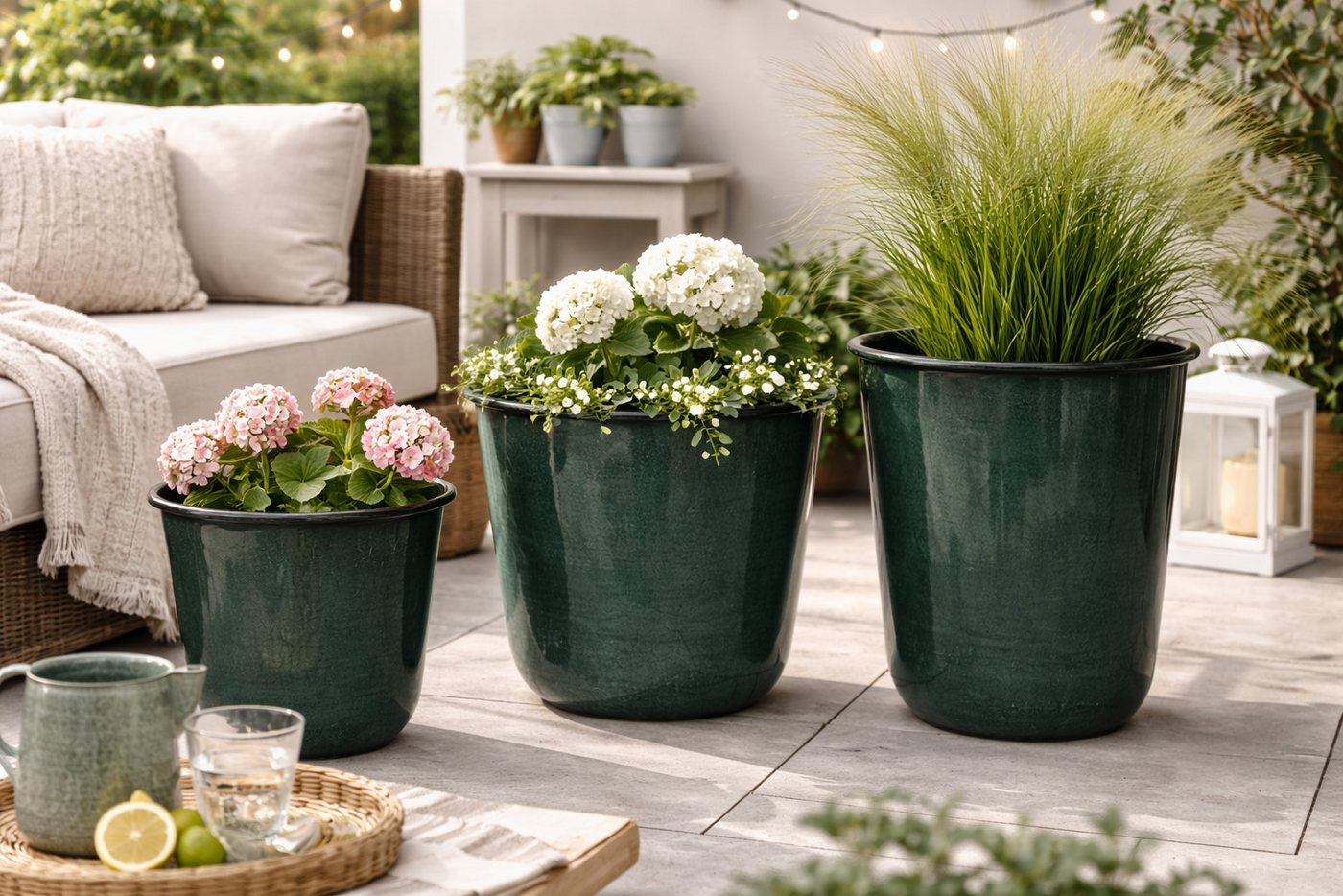finehomegarden Pflanzkübel Metall Kübel Pflanzgefäß dunkelgrün Pflanztopf Ø26+28+32cm Blumenkübel (1 St), Pflanzschale Blumentopf Garten 3Größen wählbar / Paket Bild 3