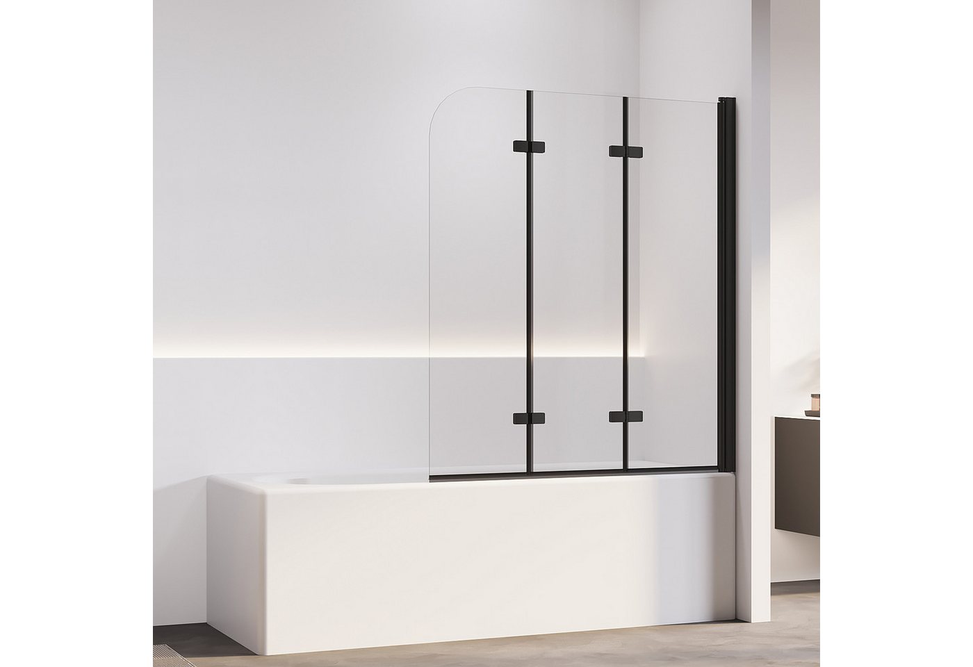 AmuseVera Badewannenfaltwand Duschwand für Badewanne Badewannenaufsatz 2 tlg 3 tlg Schwarz/Chrome, ESG Sicherheistsglas, (Set, 180° schwenkbar Faltwand Dusche Duschtrennwand Faltbar), Faltwand Duschwand Badewanne 3 teilig 180° schwenkbar