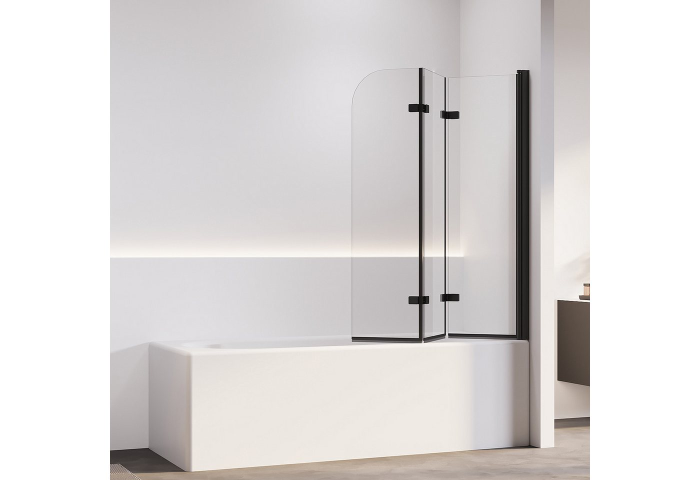 AmuseVera Badewannenfaltwand Duschwand für Badewanne Badewannenaufsatz 2 tlg 3 tlg Schwarz/Chrome, ESG Sicherheistsglas, (Set, 180° schwenkbar Faltwand Dusche Duschtrennwand Faltbar), Faltwand Duschwand Badewanne 3 teilig 180° schwenkbar Bild 2
