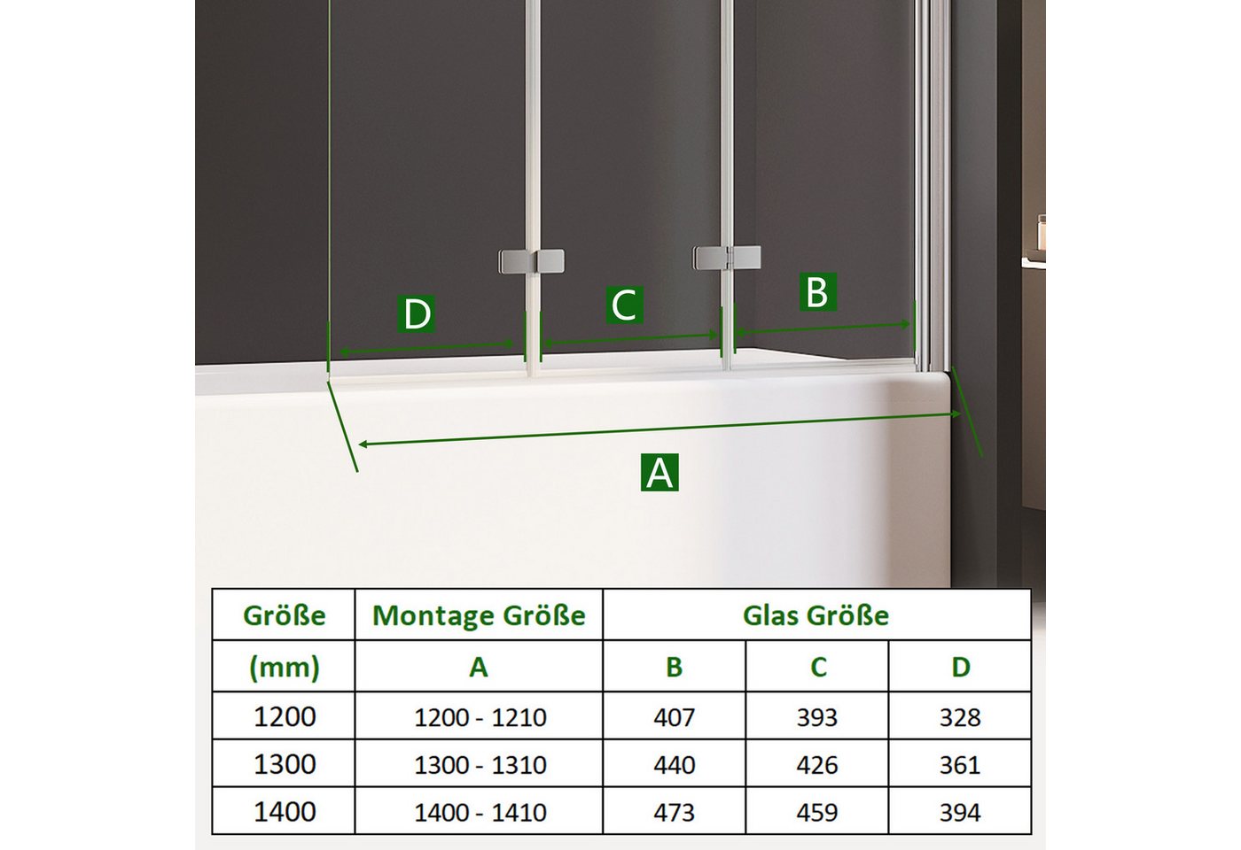 AmuseVera Badewannenfaltwand Duschwand für Badewanne Badewannenaufsatz 2 tlg 3 tlg Schwarz/Chrome, ESG Sicherheistsglas, (Set, 180° schwenkbar Faltwand Dusche Duschtrennwand Faltbar), Faltwand Duschwand Badewanne 3 teilig 180° schwenkbar Bild 5