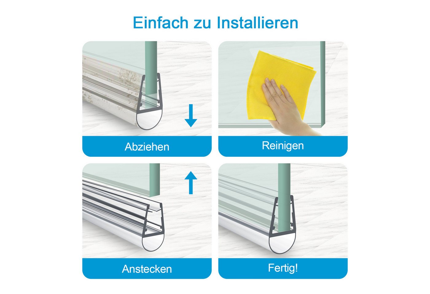MEYKOERS Duschdichtung Ersatzdichtung für Duschglas Glas PVC Wasserabweiser Dichtungsprofiler, L: 60 cm, (Duschdichtung mit Rundprofil, 1-St), Transparent Duschdichtung für Glas Bild 2