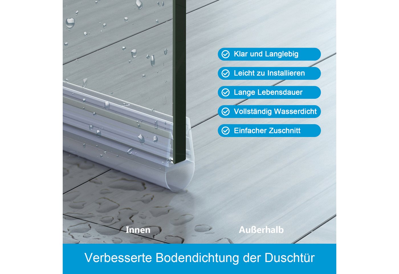 MEYKOERS Duschdichtung Ersatzdichtung für Duschglas Glas PVC Wasserabweiser Dichtungsprofiler, L: 60 cm, (Duschdichtung mit Rundprofil, 1-St), Transparent Duschdichtung für Glas Bild 5