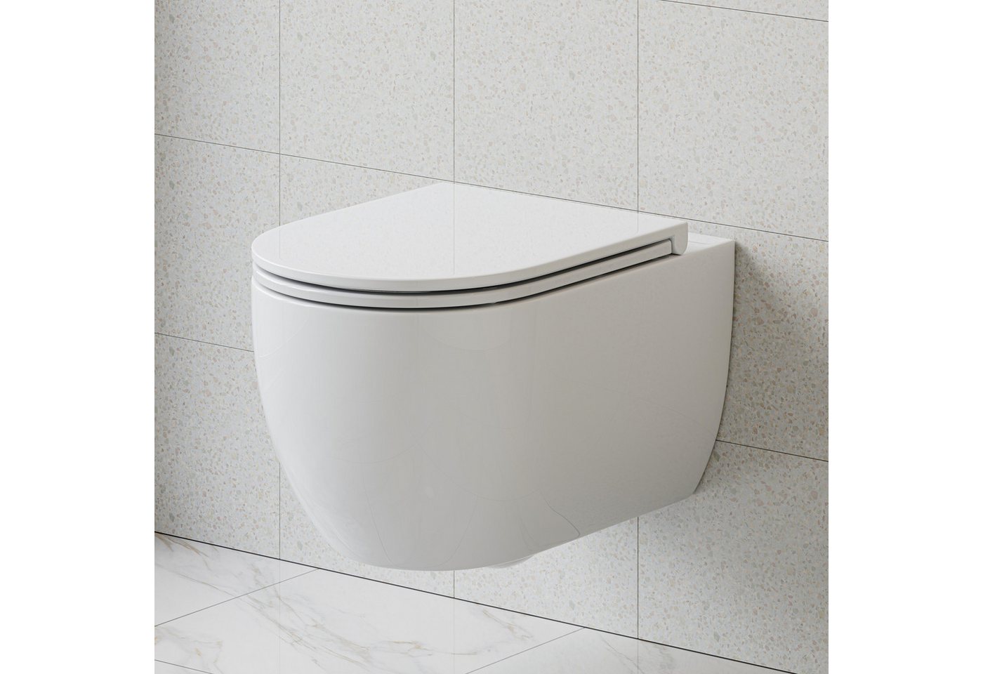 HOROW Tiefspül-WC Wand WC Spülrandlos, Hänge WC Keramik, Toilette inkl. Toilettendeckel, wandhangend , Abgang waagerecht, WC 54×36×35,5cm, 360° Einloch Spülung Flachspül-WC mit Soft-Close