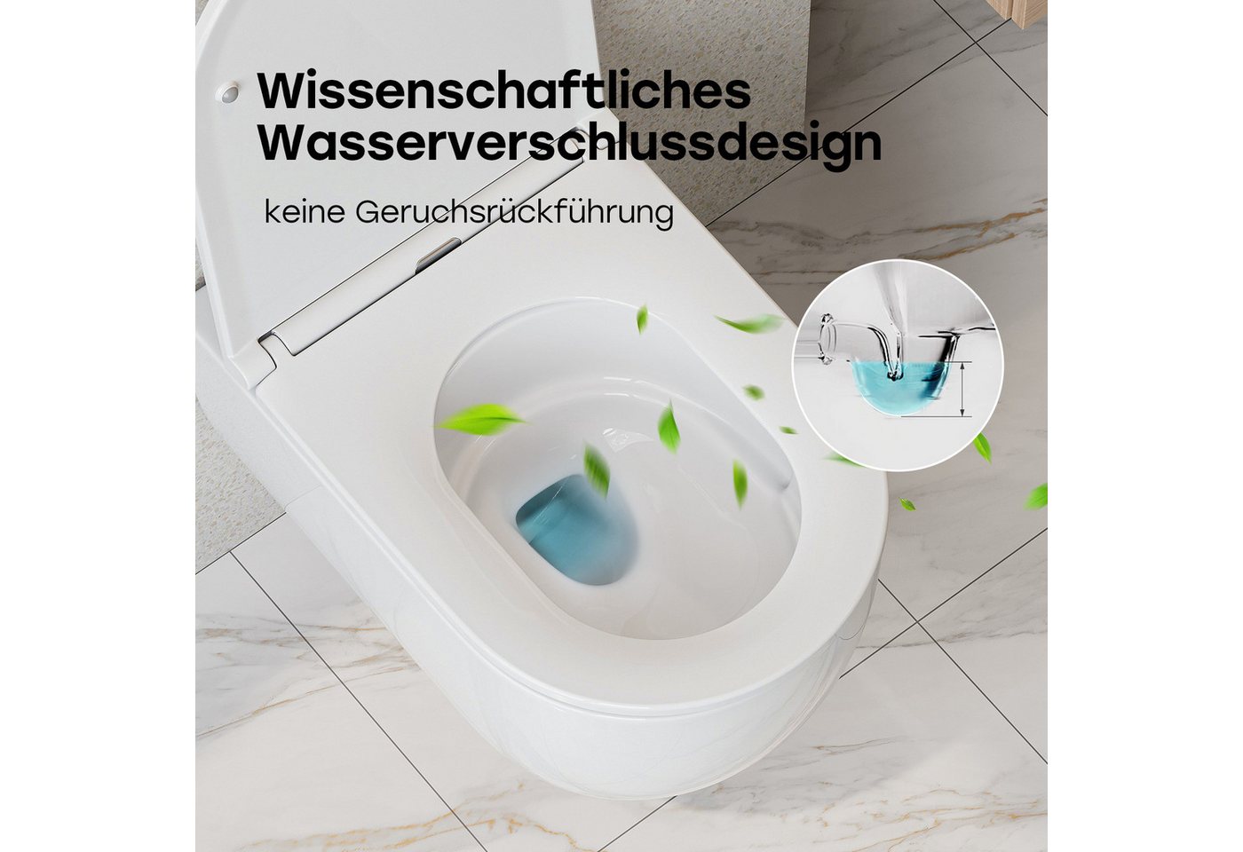 HOROW Tiefspül-WC Wand WC Spülrandlos, Hänge WC Keramik, Toilette inkl. Toilettendeckel, wandhangend , Abgang waagerecht, WC 54×36×35,5cm, 360° Einloch Spülung Flachspül-WC mit Soft-Close Bild 2