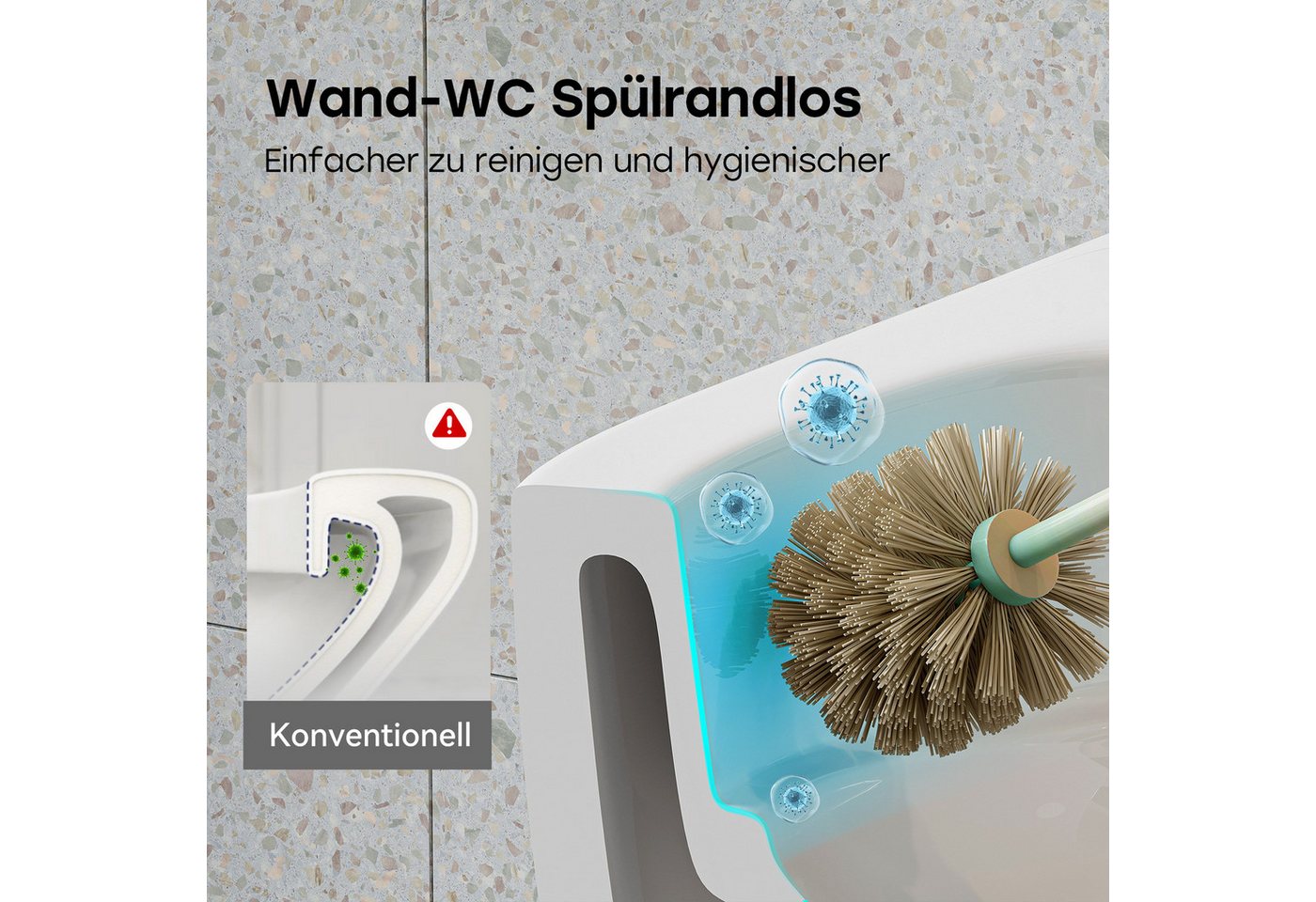 HOROW Tiefspül-WC Wand WC Spülrandlos, Hänge WC Keramik, Toilette inkl. Toilettendeckel, wandhangend , Abgang waagerecht, WC 54×36×35,5cm, 360° Einloch Spülung Flachspül-WC mit Soft-Close Bild 3