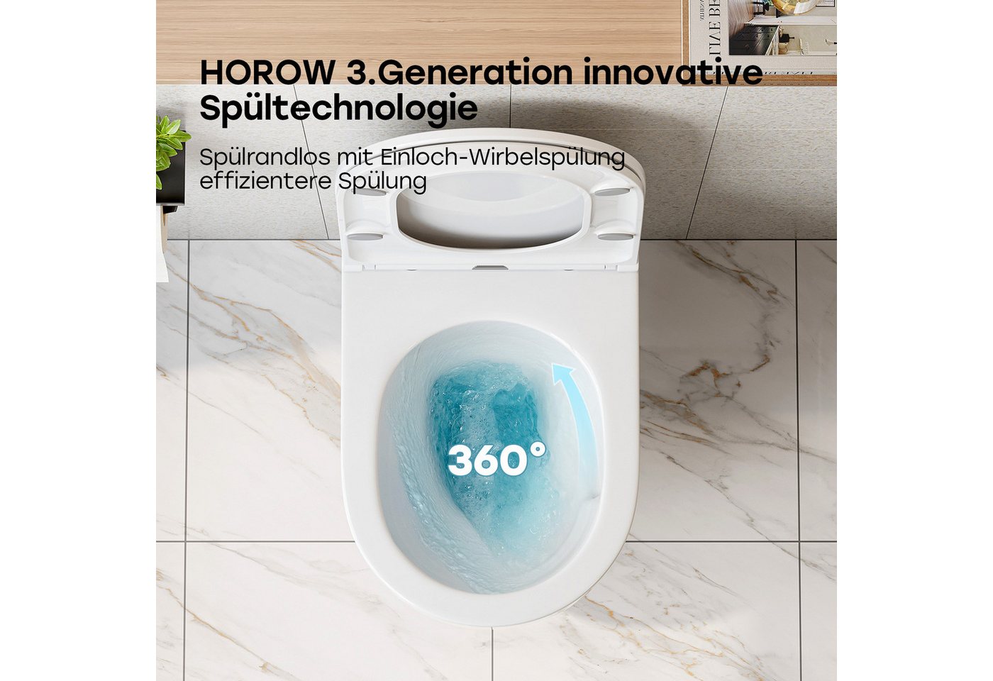 HOROW Tiefspül-WC Wand WC Spülrandlos, Hänge WC Keramik, Toilette inkl. Toilettendeckel, wandhangend , Abgang waagerecht, WC 54×36×35,5cm, 360° Einloch Spülung Flachspül-WC mit Soft-Close Bild 5
