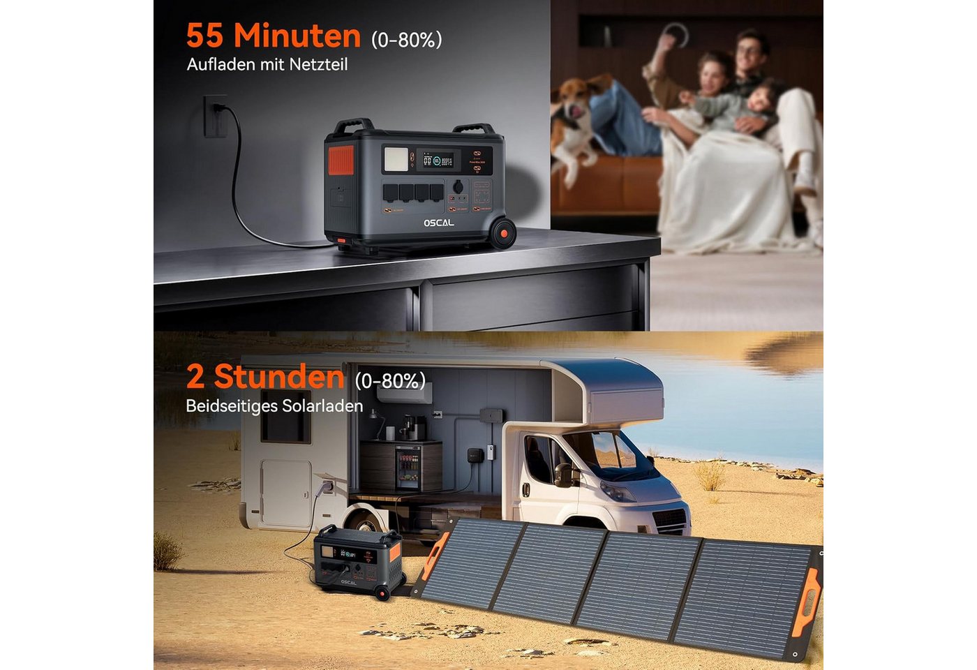 OSCAL Stromerzeuger Tragbare Powerstation, 3600W Dauerleistung (7200W Spitze),3600Wh Akku, 7,2 in kW, (1-tlg., Powerstation), Solargenerator für Camping, Wohnmobile & Notfälle Bild 2