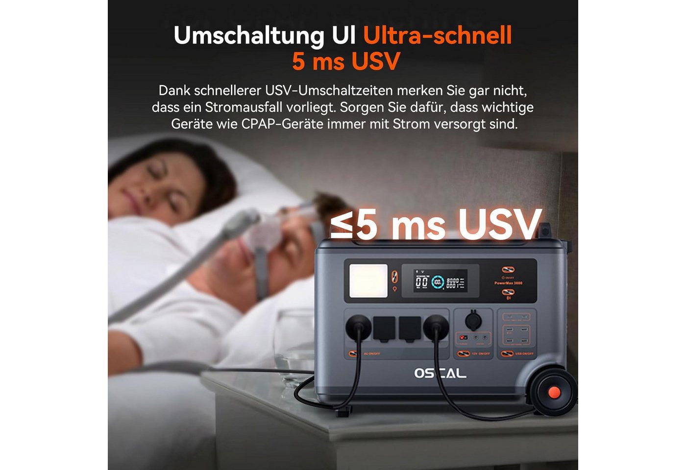 OSCAL Stromerzeuger Tragbare Powerstation, 3600W Dauerleistung (7200W Spitze),3600Wh Akku, 7,2 in kW, (1-tlg., Powerstation), Solargenerator für Camping, Wohnmobile & Notfälle Bild 5