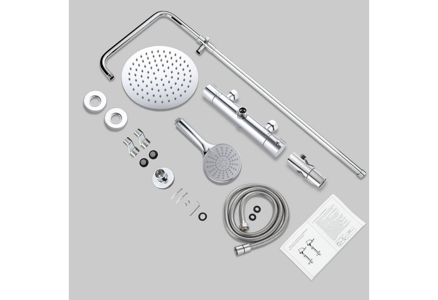 Aica Sanitär Duschsystem Rund-Regendusche Thermostat Duschset mit Handbrause, 3 Strahlart(en)