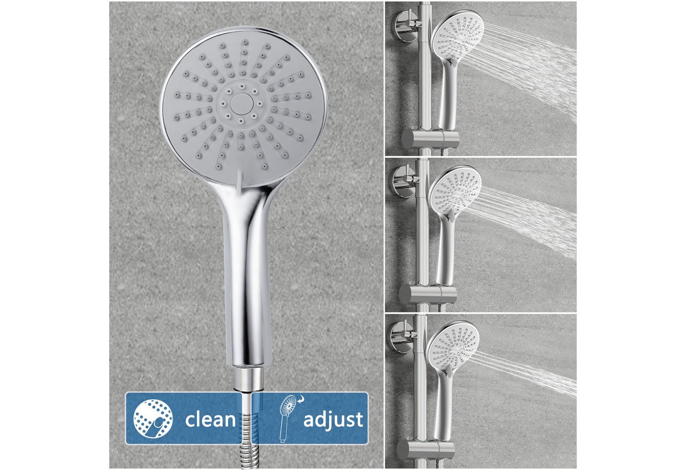 Aica Sanitär Duschsystem Rund-Regendusche Thermostat Duschset mit Handbrause, 3 Strahlart(en) Bild 3