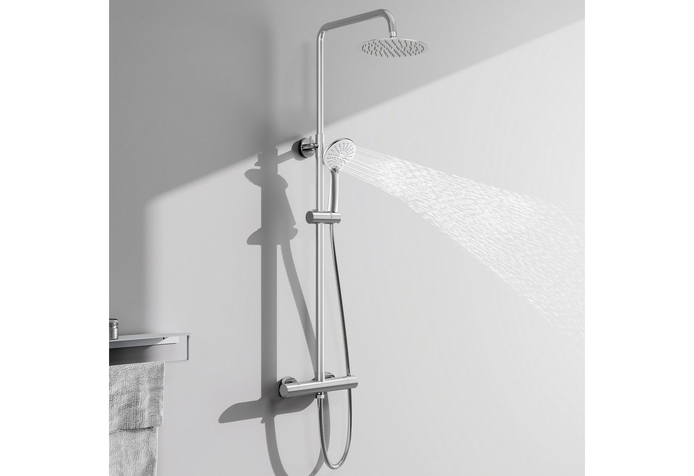 Aica Sanitär Duschsystem Rund-Regendusche Thermostat Duschset mit Handbrause, 3 Strahlart(en) Bild 4