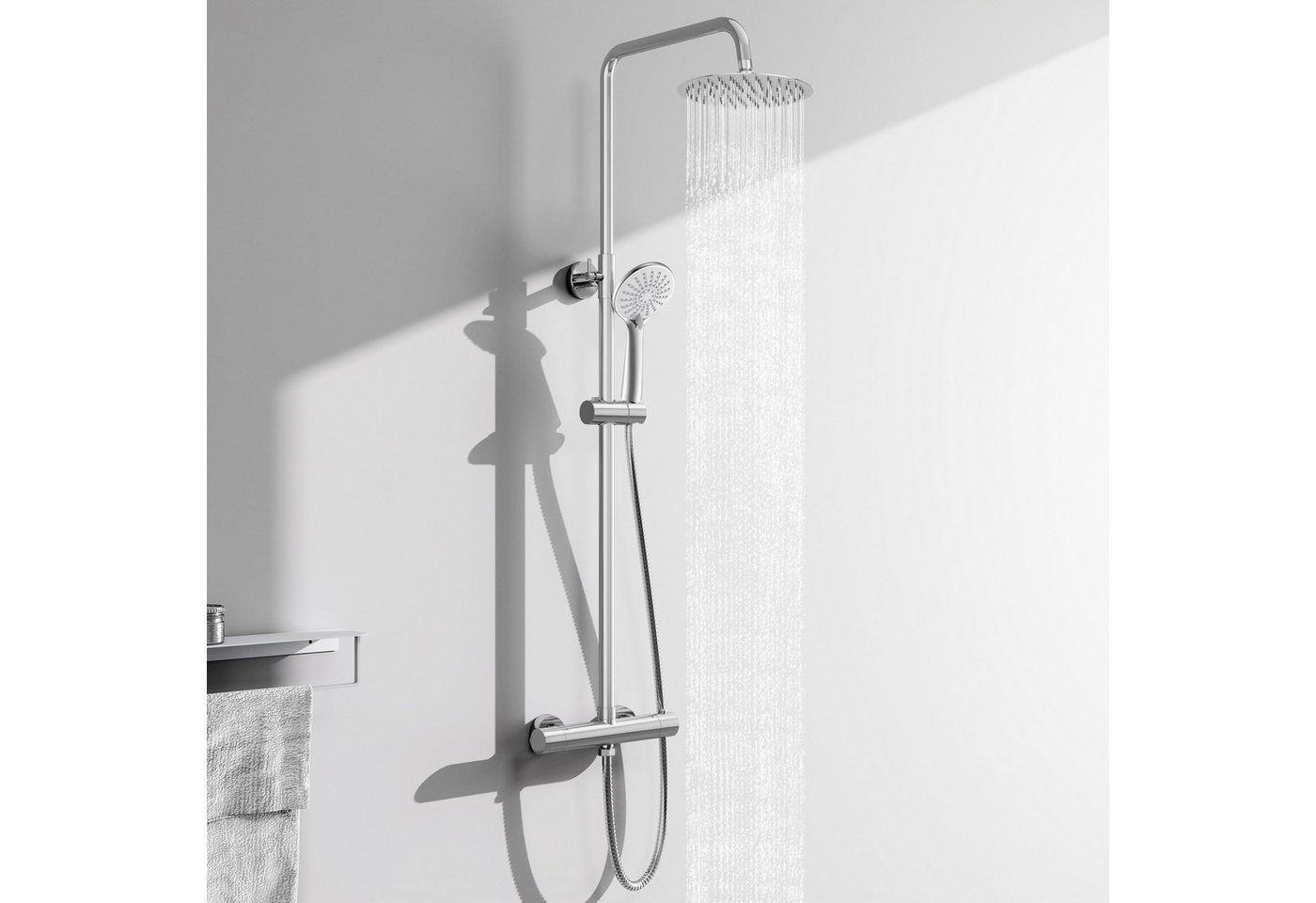 Aica Sanitär Duschsystem Rund-Regendusche Thermostat Duschset mit Handbrause, 3 Strahlart(en) Bild 5