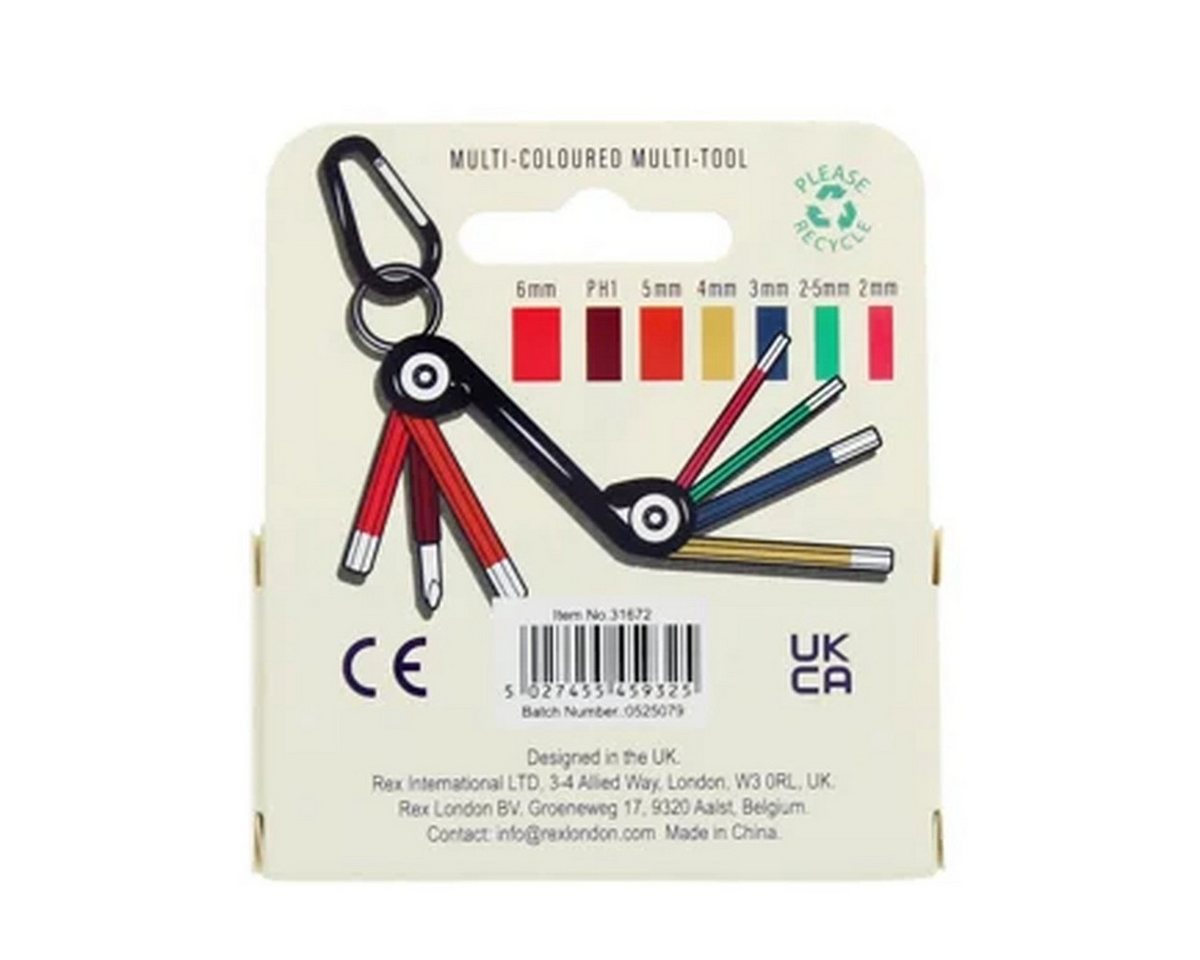 Rex London Innensechskantschlüssel 7-in-1 Sechskantschlüssel-Multitool mit Karabiner & Schlüsselring