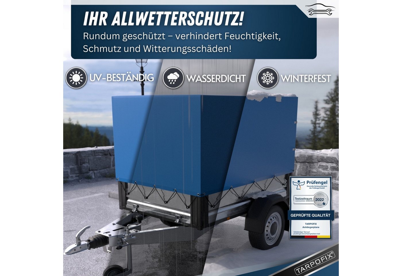 Tarpofix® Schutzplane Anhänger Hochplane wasserdicht PVC Abdeckplane 750kg, Anhänger Hochplane 160x115x85 cm – Blau Bild 3