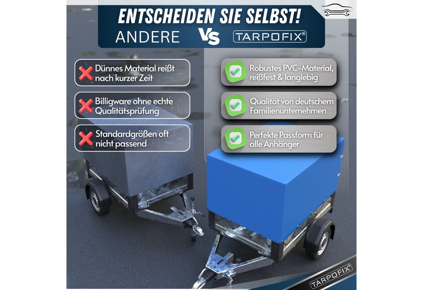 Tarpofix® Schutzplane Anhänger Hochplane wasserdicht PVC Abdeckplane 750kg, Anhänger Hochplane 160x115x85 cm – Blau Bild 4