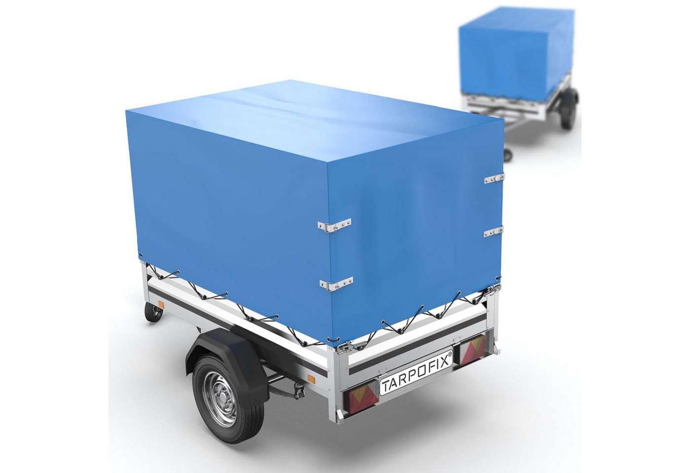 Tarpofix® Schutzplane Anhänger Hochplane wasserdicht PVC Abdeckplane 750kg, Anhänger Hochplane 160x115x85 cm – Blau Bild 5