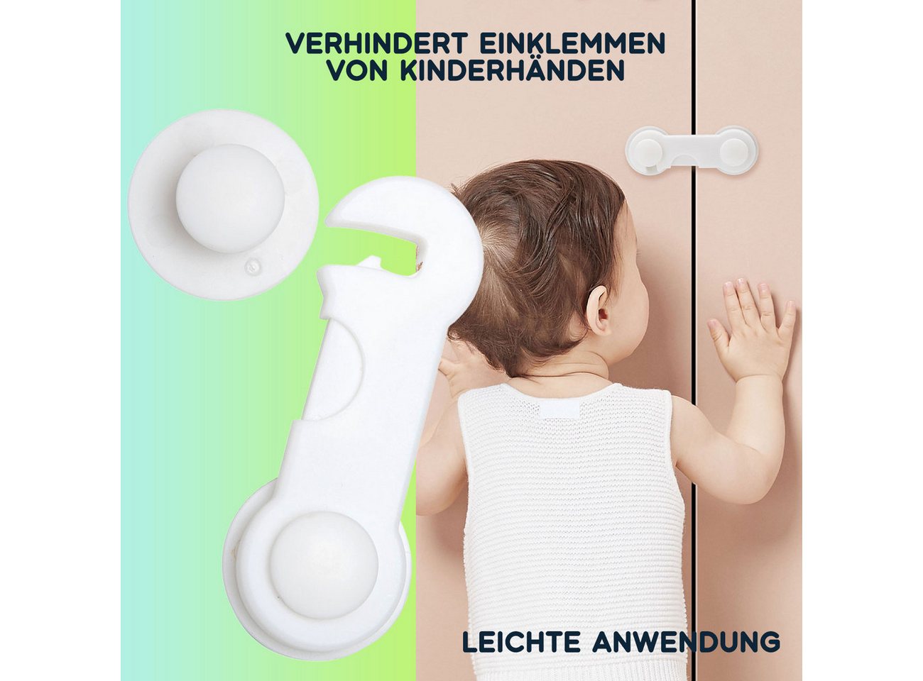 Casativo Kindersicherung Baby-Sicherungen klebend (10er-Set) für Schrank & Schublade, weiss, einfach ankleben - ganz ohne Werkzeug Bild 2