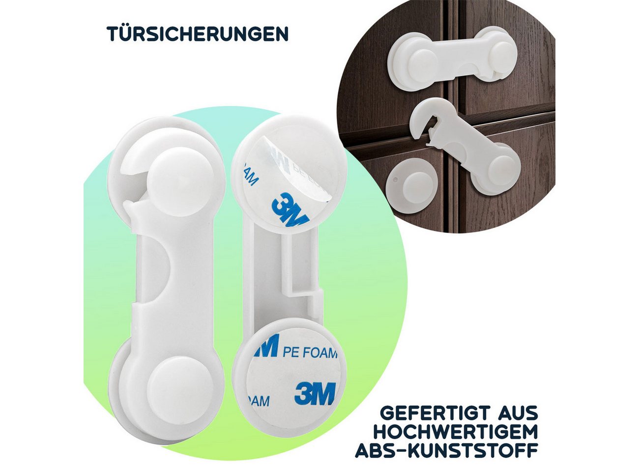 Casativo Kindersicherung Baby-Sicherungen klebend (10er-Set) für Schrank & Schublade, weiss, einfach ankleben - ganz ohne Werkzeug Bild 4