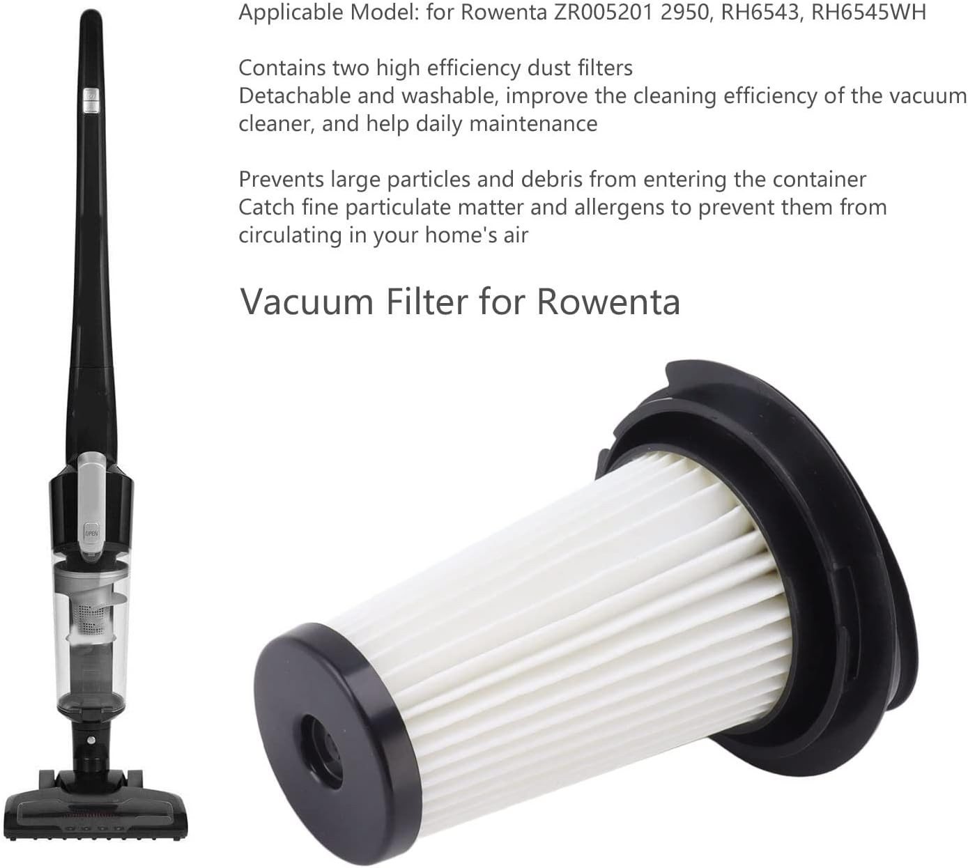 FELIXLEO Ersatzfilter 2 Staubfilter für Rowenta ZR005201 2950 RH6543 RH6545WH Waschbar ABS Bild 3