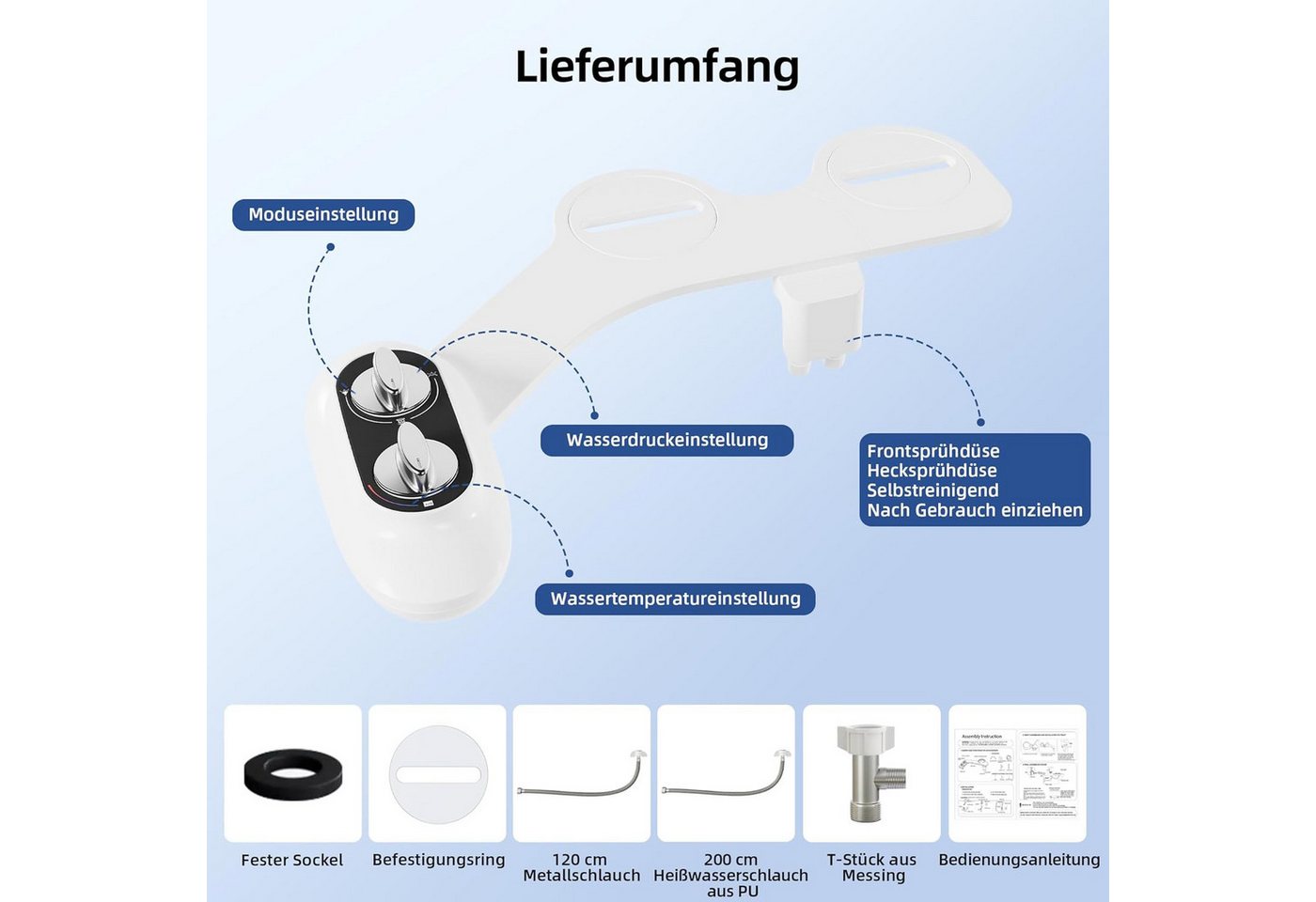 GarveeMore Bidetarmatur Bidet-Aufsatz mit zwei Reinigungsmodi, temperaturverstellbar Bild 5