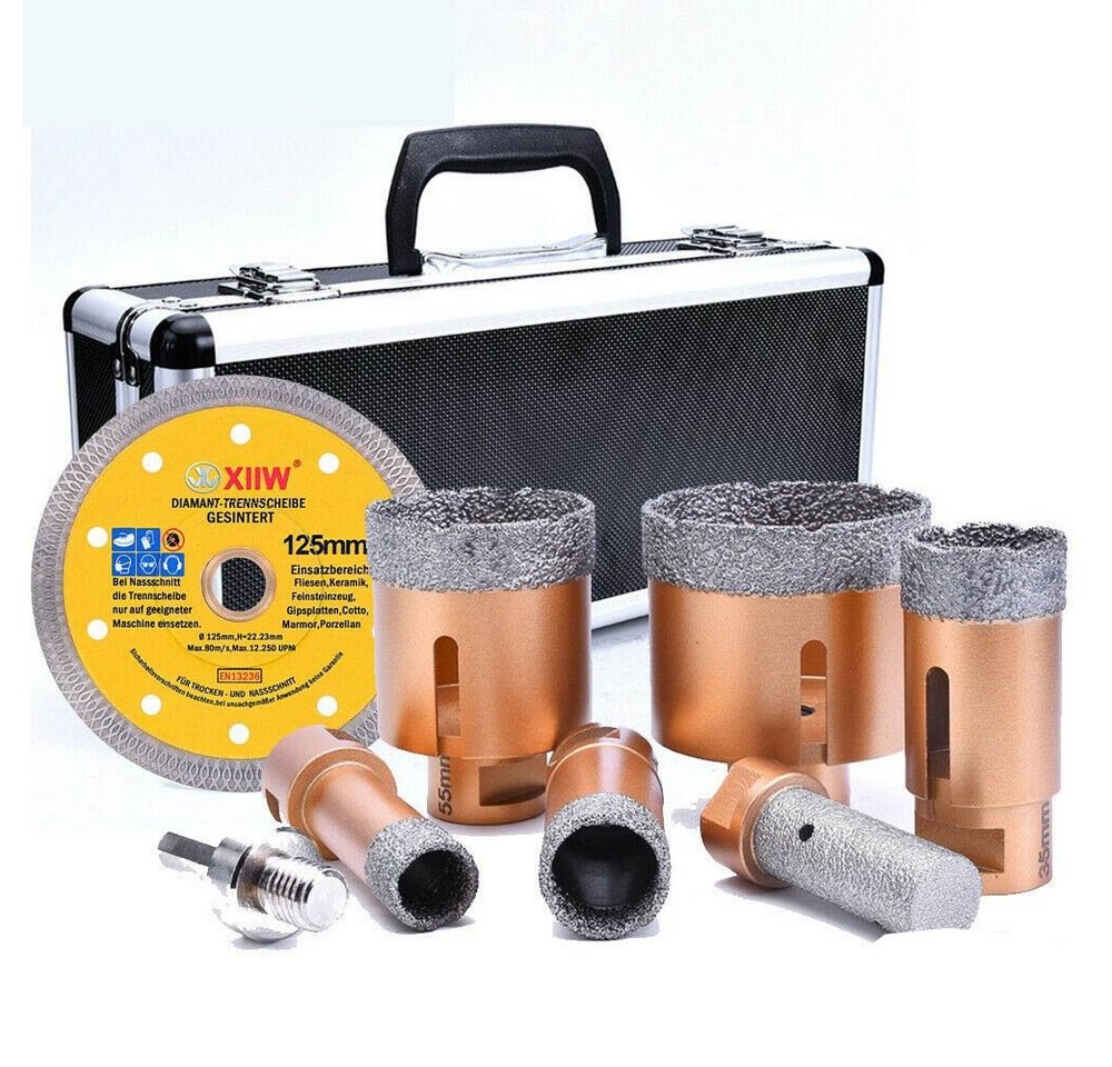 XERSEK Bohrkrone 8in1 20-68mm M14 Lochsäge Set Diamantbohrer Diamant Fliesenbohrer, Nass+Trocken Hohlbohrer Kernbohrer, 8-tlg., Diamantbohrkronen Winkelschleifer Feinsteinzeug, mit 125mm Diamantscheibe Bild 4